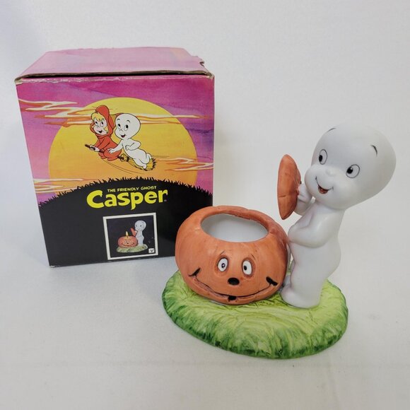 CASPER THE FRIENDLY GHOST JACK-O-LANTERN Figurine Candle Holder 1986 Vintage Box - Picture 1 of 8